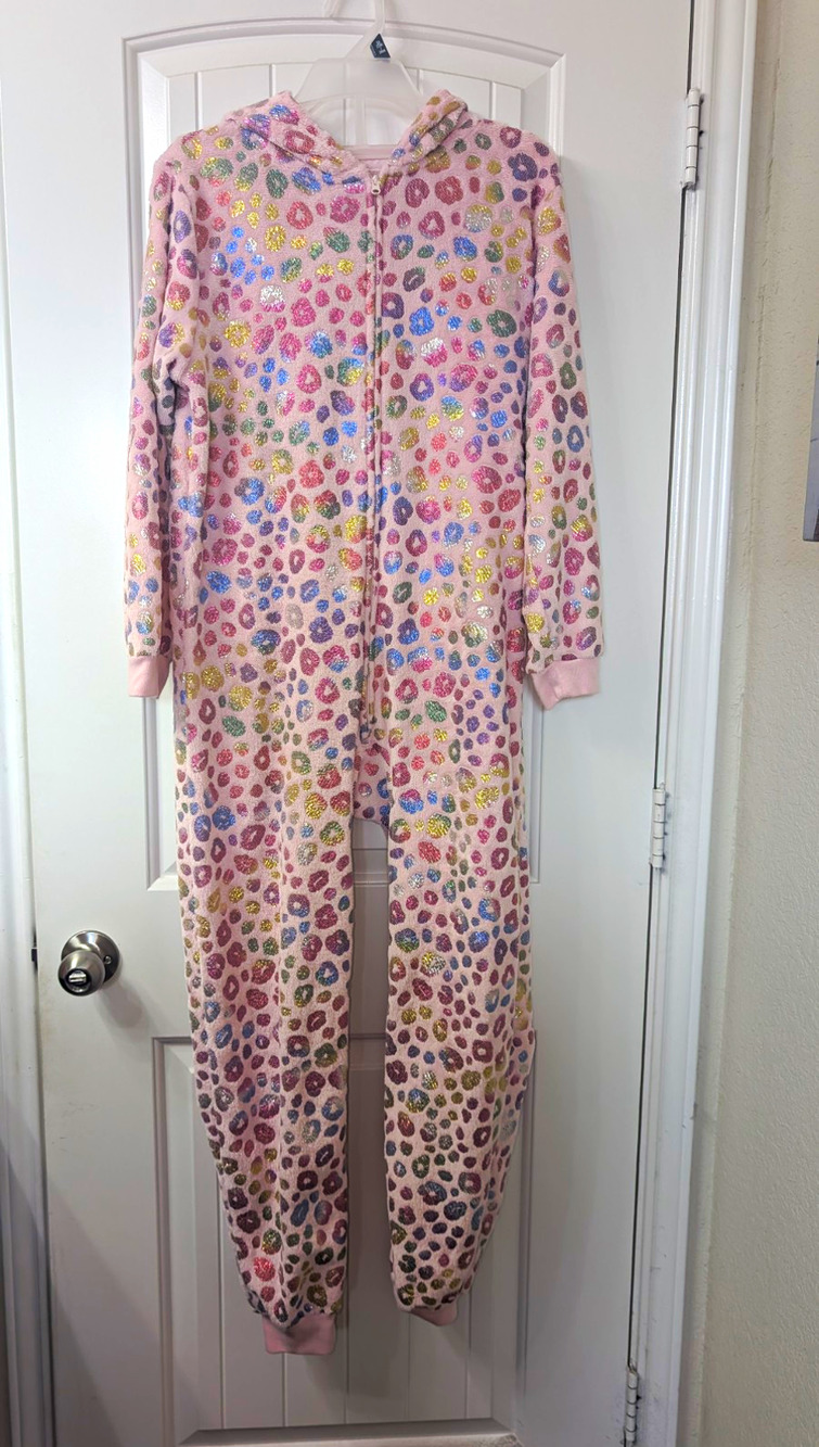 PJ Place Girls Hooded Fleece One-Piece Sleeper Zip Leopard Print Pink 14